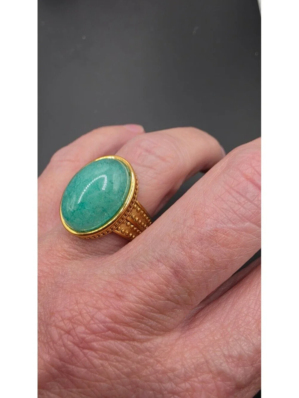 Gold Tone Amazonite Stone Ring Size 7
